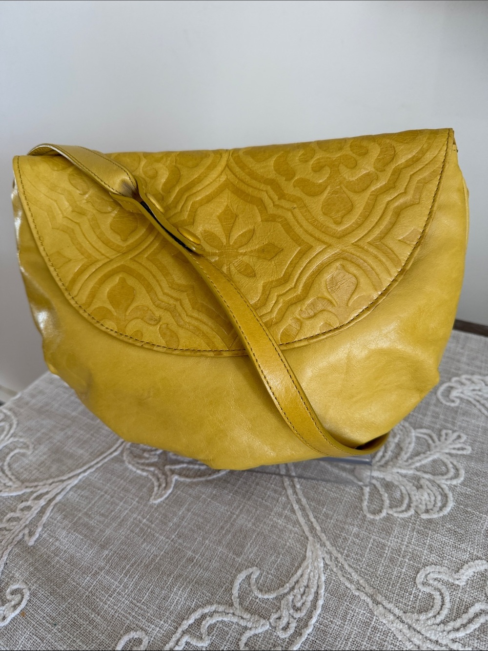 HOBO Yellow Leather Embossed Floral Crossbody Bag